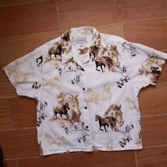 Bit & Bridle  Shirt w. Horse Pattern, Med. - Picture 3 of 5